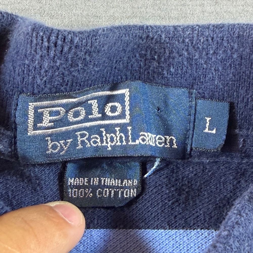 Polo Ralph Lauren Polo Shirt Mens L Blue Excellent Striped Short Sleeve Cotton - Picture 5 of 6